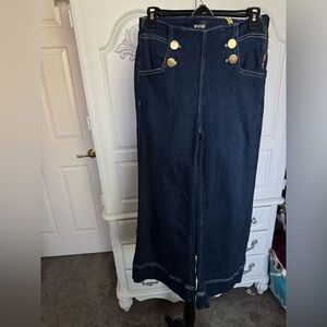 Maeve Dark Indigo Wide Leg Sailor Jeans with Gold Buttons